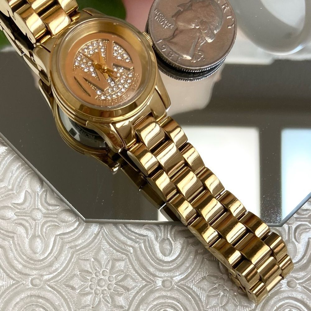Michael Kors Mini Runway Crystal Accented Dial Gold-Tone Watch - Picture 14 of 16